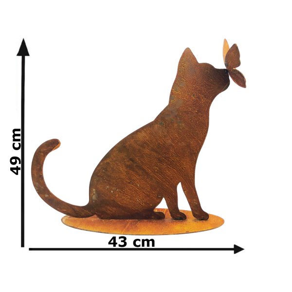 Design, im auf Ros, Rost € Dekofigur Schmetterling Katze 38,95 mit Standplatte