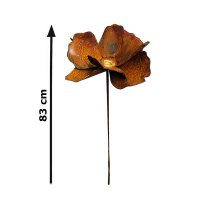 Gartenstecker Mohn mit Gold im Rost Design, Rostfigur...