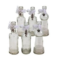 6er Set Glasflaschen mit Spitzenband (Vasen Set für...