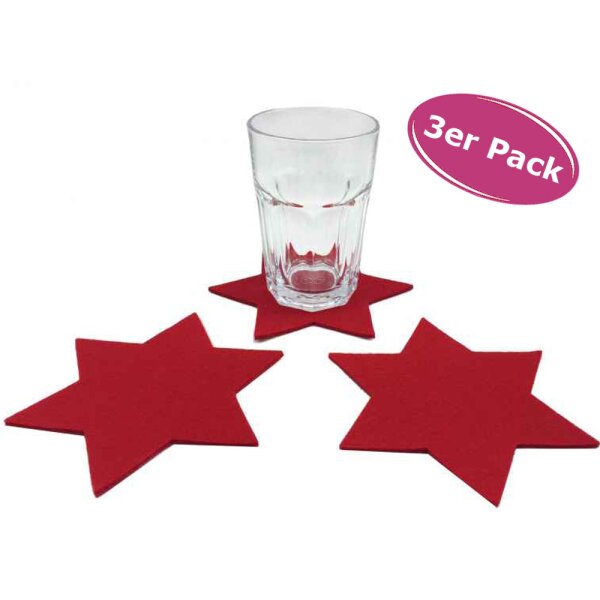 3x Untersetzer Stern S, rot (20 cm) - Glasuntersetzer, Filzuntersetzer, Tischdeko Weihnachten