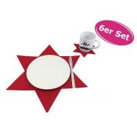 6tlg. Set, rot Filztischset + Filzuntersetzer Stern -...