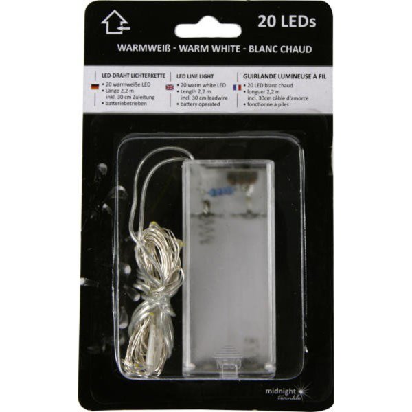 LED Draht Lichterkette 20-Lampen, warm-weiß - Drahtlichterkette batteriebetrieben