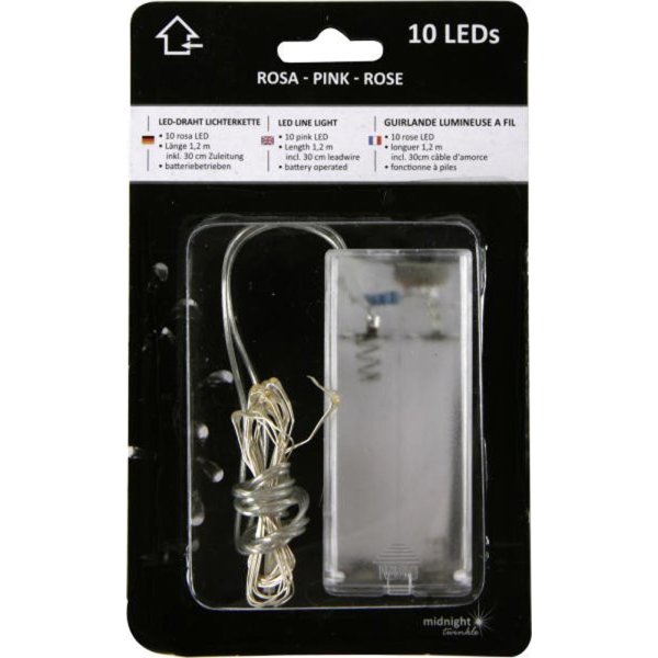 LED Draht Lichterkette 10-Lampen, pink - Drahtlichterkette batteriebetrieben