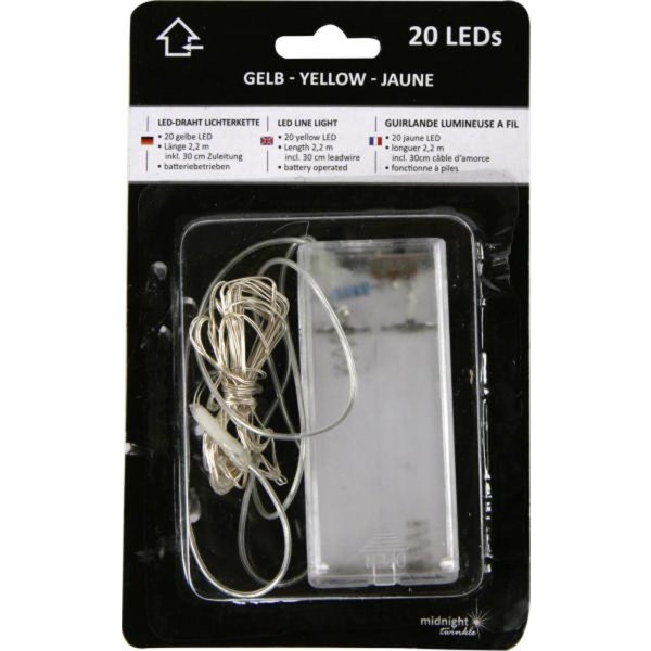 LED Draht Lichterkette 20-Lampen, gelb - Drahtlichterkette batteriebetrieben
