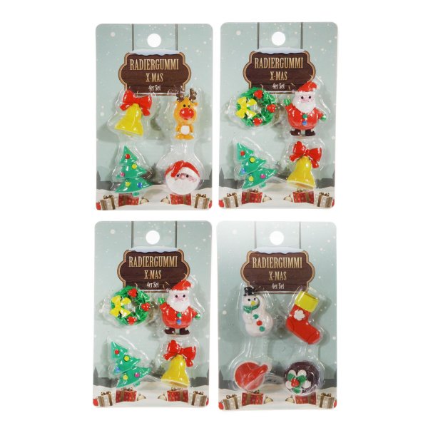 4x 4er Pack Radiergummi X-Mas - Wichtelgeschenk, Adventskalenderfüllung, Weihnachtsgeschenk