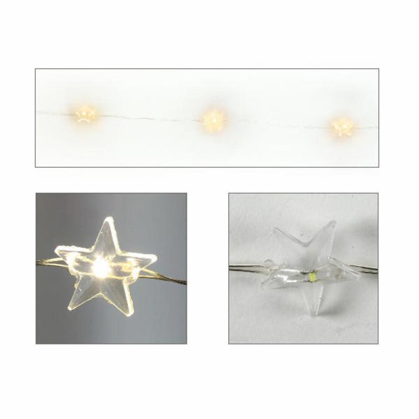 LED Draht Lichterkette Sterne 20-Lampen, warm-weiß, Drahtlichterkette, batteriebetrieben
