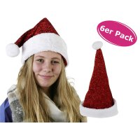 Weihnachtsmütze Glitzer, rot (6er Set)...