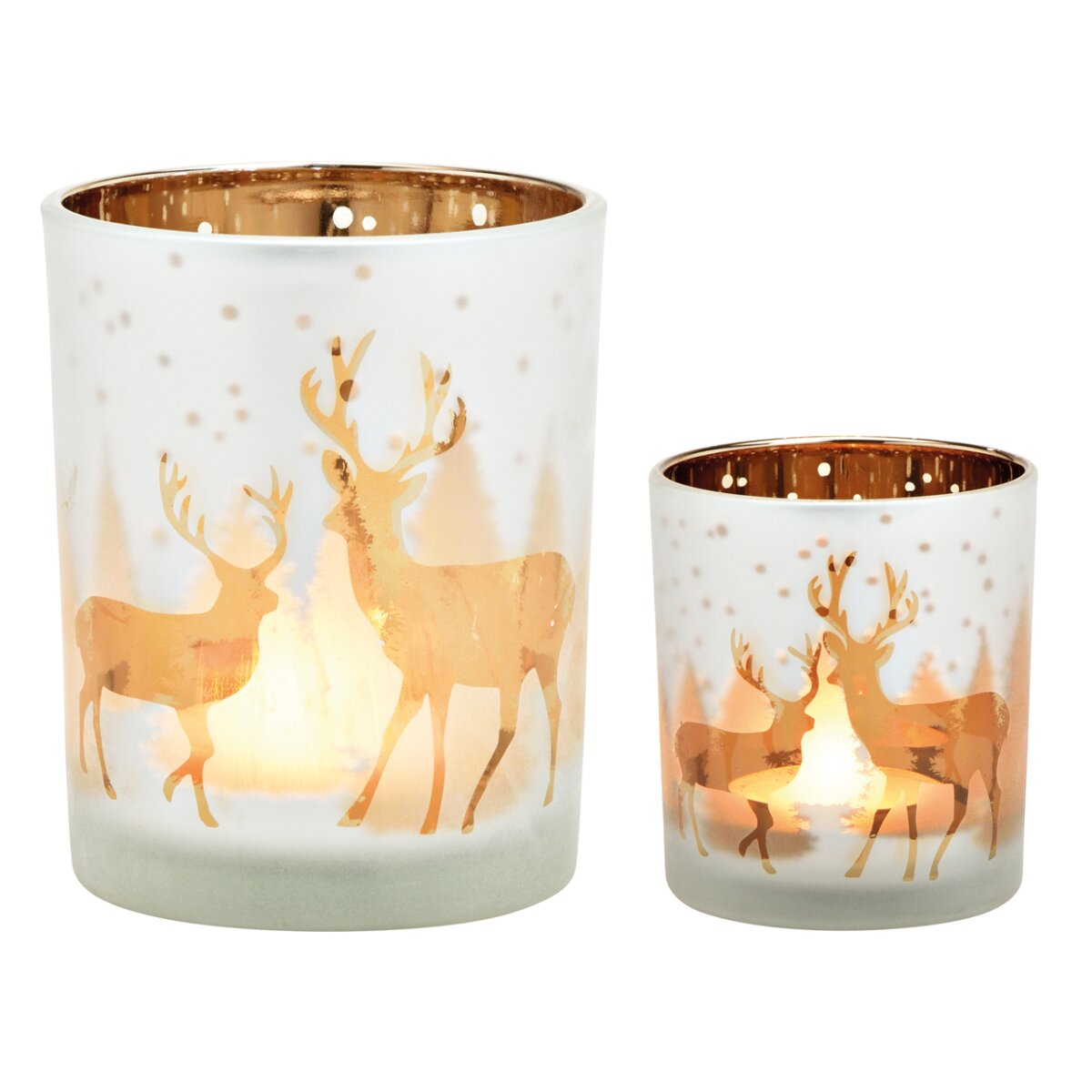 € Weihnachte, 12,95 (2er - Windlicht Hirsch Tischdeko Teelichtglas Set) Advent