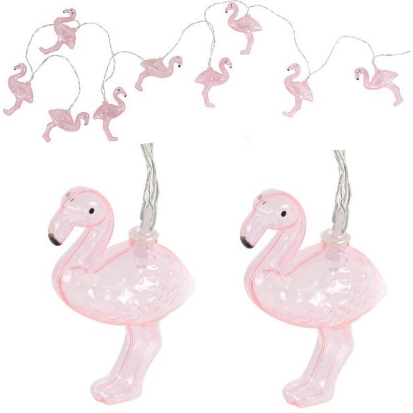 Lichterkette Flamingo rosa mit 10 warmweissen LED - Drahtlichterkette batteriebetrieben