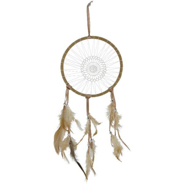 Traumfänger - Dreamcatcher D: 15 cm - beige mit weißem Netz und silbernen Perlen