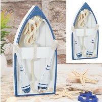 Deko Ruder Boot Maritim 19x35 cm blau weiss mit 2 Rudern,...