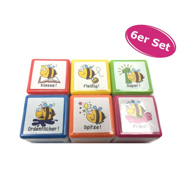 Lehrerstempel Fleißbienen 6er Set - Fleißstempel, Kinderstempel, Motivstempel, selbstfärbend