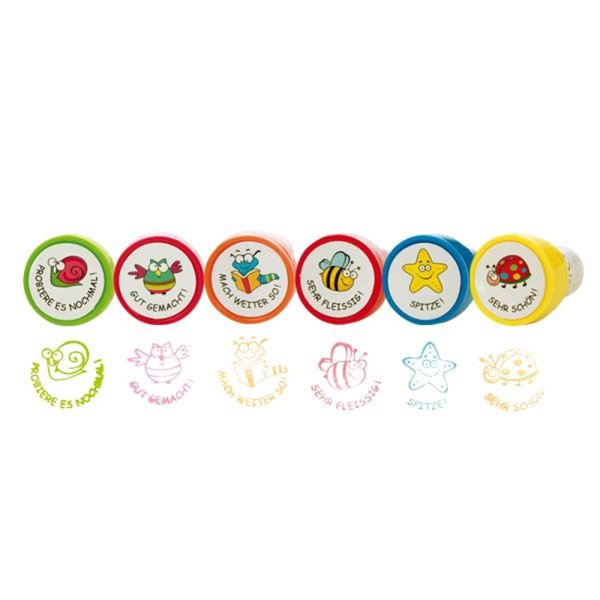 Lehrerstempel Fleitierchen 6er Set - Fleistempel, Kinderstempel, Motivstempel, selbstfrbend