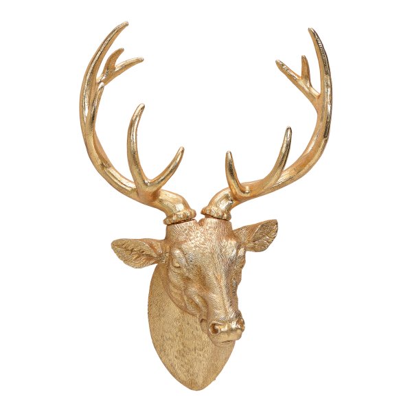 Wanddeko Hirsch Kopf gold -  Skulptur mit Geweih, Hirschschädel, Jagdtrophäe, Hirschkopf