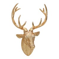 Wanddeko Hirsch Kopf gold -  Skulptur mit Geweih,...