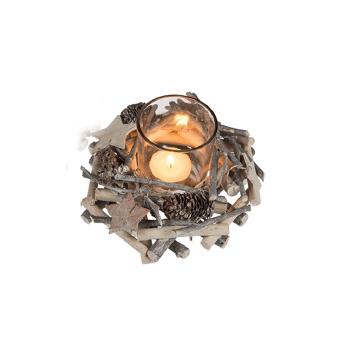 Adventsgesteck Windlicht mit Holzkranz klein