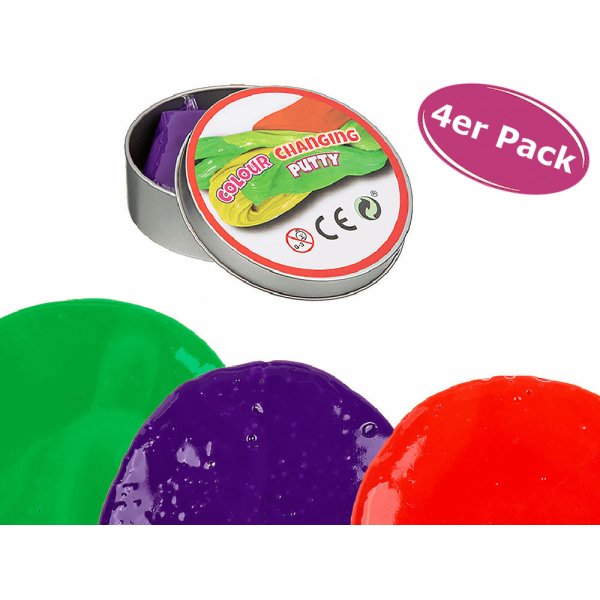 Intelligente Knete Colour Putty 4er Set - springt, zerfließt, wechselt Farbe und reißt, Kindergesche