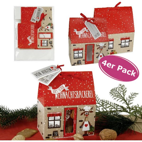 Keks- & Pralinenschachtel Rentier Didi 4er Pack - Geschenkschachtel, Keks Tüte, Keks Box