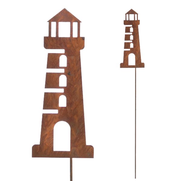 Gartenstecker Leuchtturm im Rost Design H:110 cm - Gartendeko, Terrassendekoration, Blumendeko