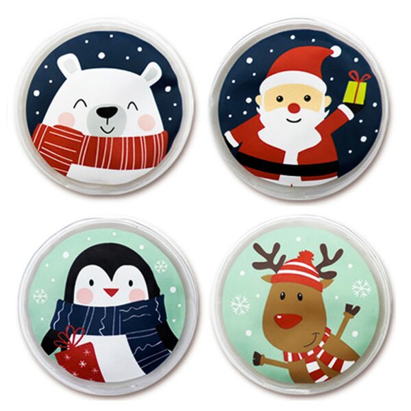 Taschenwärmer Happy Xmas (4er Set) Fröhliche Weihnachten - Wichtelgeschenk, Handwärmer, Taschenheizkissen