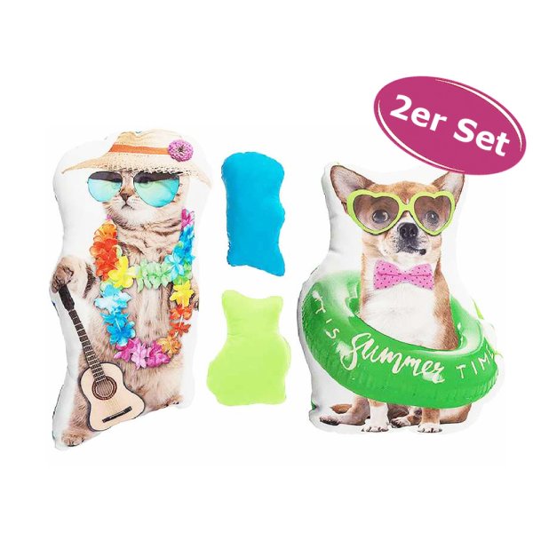 Deko Kissen Hund und Katze 2er Set - Sofakissen, Dekokissen, Zierkissen