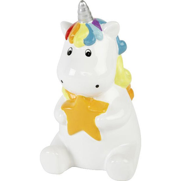 Spardose Einhorn sitzend mit Stern , Spardose Pferd,  Regenbogen, Kinder Spardose, Sparschwein