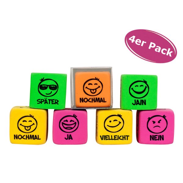 Radiergummi Würfel 4er Set - Radierer, Entscheidungswürfel, Give Away, Mitgebsel Kindergeburtstag