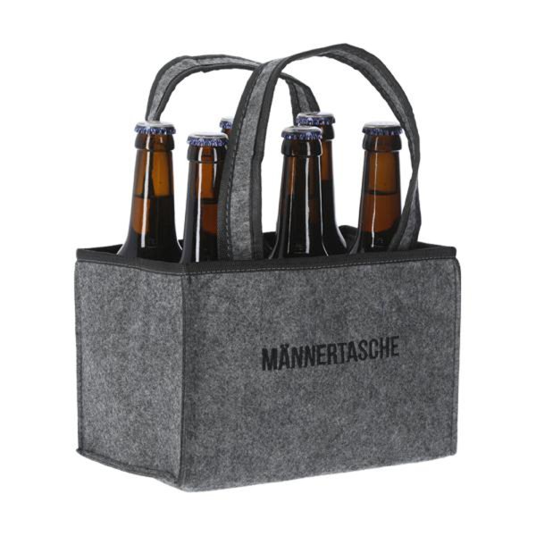 Flaschenträger Männertasche für 6 Bierflaschen - Flaschentasche, Flaschenkorb, Herrenhandtasche, Filztasche, Gartenparty