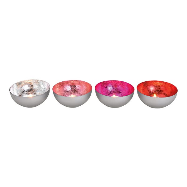 Schwimmschale (4er Set)  - Teelichthalter metallic rot, rosa, silber 13x6 cm, Schwimmkerze