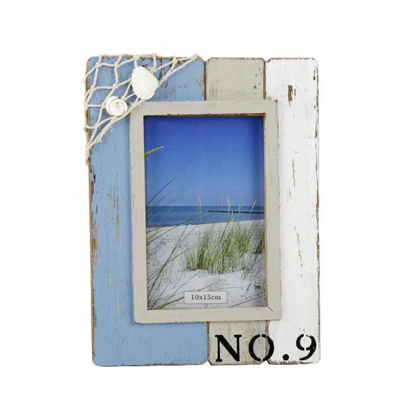 Bilderrahmen Beach 10x15 cm, blau weiß - Bilderrahmen für Urlaubsfoto, Fotorahmen, Holzrahmen