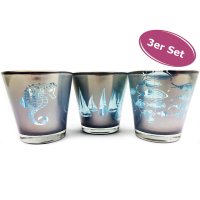 Teelichtglas Maritim 3er Set - Windlicht, Kerzenglas,...