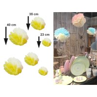 Papierblumen Pompon gelb, 6er Set - Pompom, Dekoration für Hochzeit, Geburtstag, Babyshower