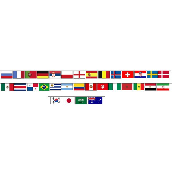 Flaggengirlande Fußball Weltmeisterschaft 2018 mit 32 Ländern - Fanartikel, Public Viewing, Girlande