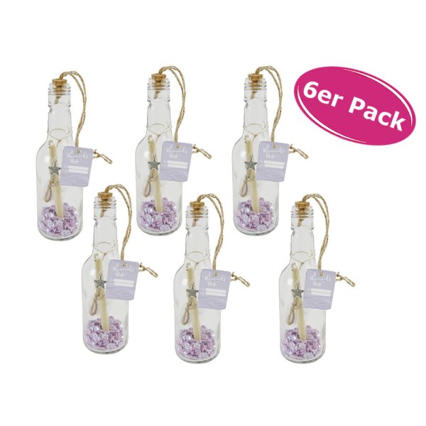 Deko Fläschchen mit Pailletten, Seestern und Papierröllchen, 6er Set - maritime Tischdeko oder zum G