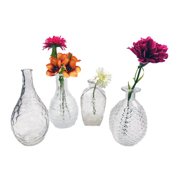 Glasvase Retro, Klarglas Vase, H: 14 bis 20 cm, 4er Set - schöne, kleine Vase zur Tischdekoration