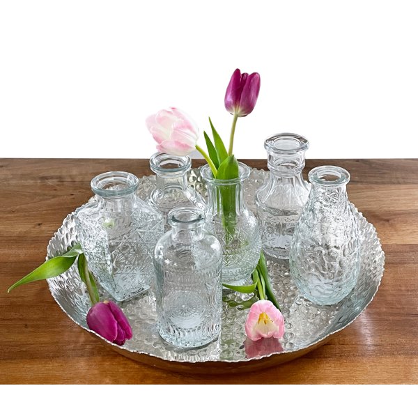 Glasvase Vintage, Klarglas Vase, H: 11,5-14 cm, 6er Set - schne, kleine Vasen zur Tischdekoration