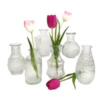 Glasvase Vintage, Klarglas Vase, H: 11,5-14 cm, 6er Set -...