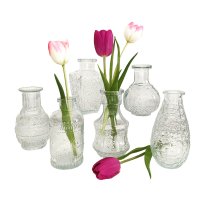 Glasvase Vintage, Klarglas Vase, H: 11,5-14 cm, 6er Set - schöne, kleine Vasen zur Tischdekoration