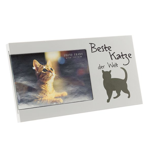 Bilderrahmen "Beste Katze der Welt" 10x15 cm, weiß - Fotorahmen für Katzenfoto, Holzrahmen Katze