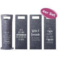 Filz Geschenktüte für Wein, 4er Set Flaschentüte - Flaschen Geschenktasche, Wein verschenken