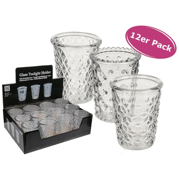 Teelichtglas Hochzeit 12er Set Teelichthalter - Windlicht, Tischdeko, Hochzeit