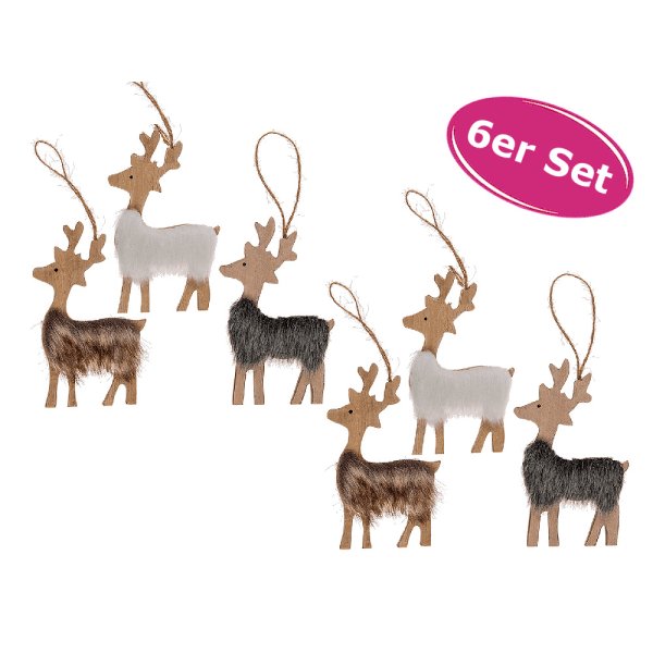 Geschenkanhänger Rentier aus Holz mit Fell Baumanhänger Baumhänger . 4er Set