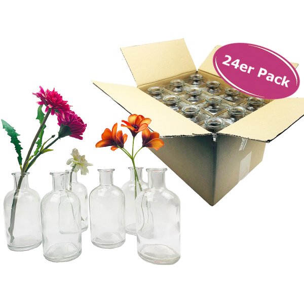 Kleine Vase Meghan, Kleine Glasvase, 24er Set  - Glasflasche, Tischdekoration, Glasvasen, Landhaus