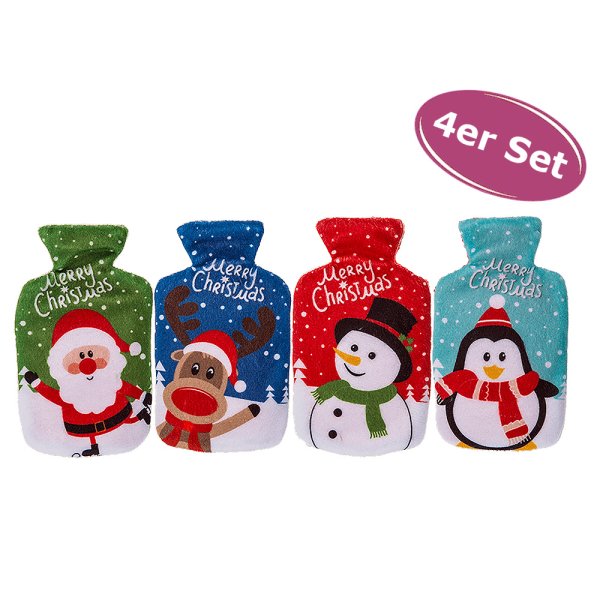 Taschenwärmer Merry Christmas mit Fleecebezug, 4er Set - Wichtelgeschenk, Handwärmer