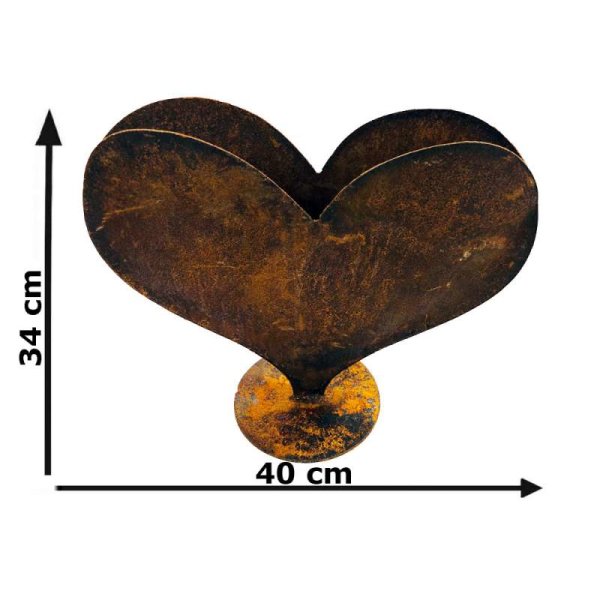 Blumenvase Herz im Rost Design H: 34 cm, Rostfigur für den Garten, Gartendeko, Metalldeko
