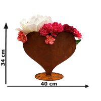 Blumenvase Herz im Rost Design H: 34 cm, Rostfigur für den Garten, Gartendeko, Metalldeko