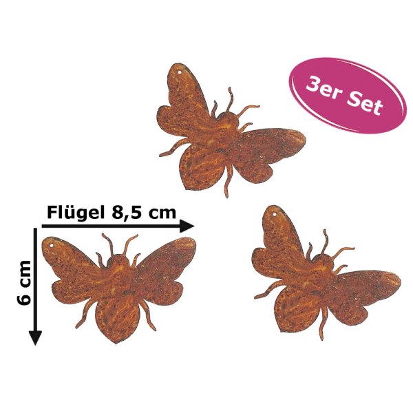 Dekofigur Mini Biene im Rost Design 3er Set, Rostfigur für den Garten, Gartendeko, Metalldeko