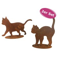 Dekofigur kleine Katze mit Platte im Rost Design 2er Set,...