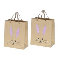 Ostertüte mit Glitzer Ohren 24 cm, 2er Set - 3D Geschenktüte Ostern mit Glitzer Hase, Ostergeschenktüte, Geschenktasche