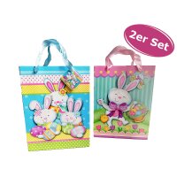 Ostertüte mit Glitzer Ohren 24 cm, 2er Set - 3D Geschenktüte Ostern mit Glitzer Hase, Ostergeschenktüte, Geschenktasche